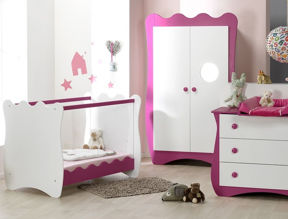 Commode 3 tiroirs avec plan à langer bébé blanc et prune Doudou - Photo n°4