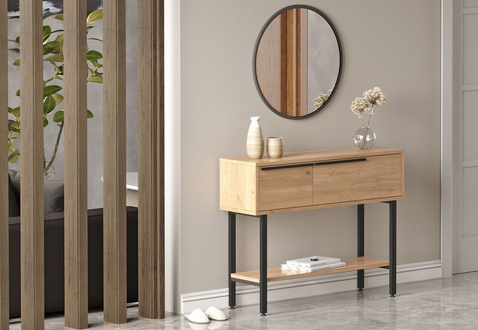 Console fixe avec miroir bois et rotin Zenax 160 cm - Photo n°9