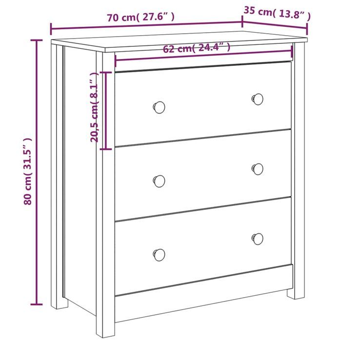 Commode 3 tiroirs en pin massif – Collection Aloska - Photo n°7