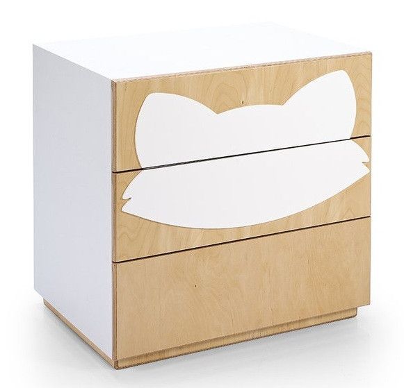 Commode 3 tiroirs laqué blanc et façade renard bois clair Fox - Photo n°1