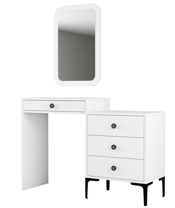 Commode 4 tiroirs avec miroir mural bois blanc Kindo 124 cm - Photo n°1