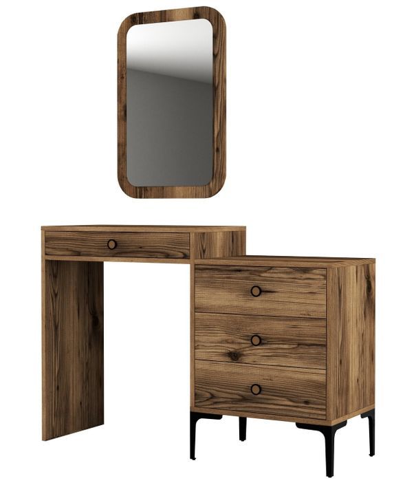 Commode 4 tiroirs avec miroir mural bois foncé Kindo 124 cm - Photo n°1