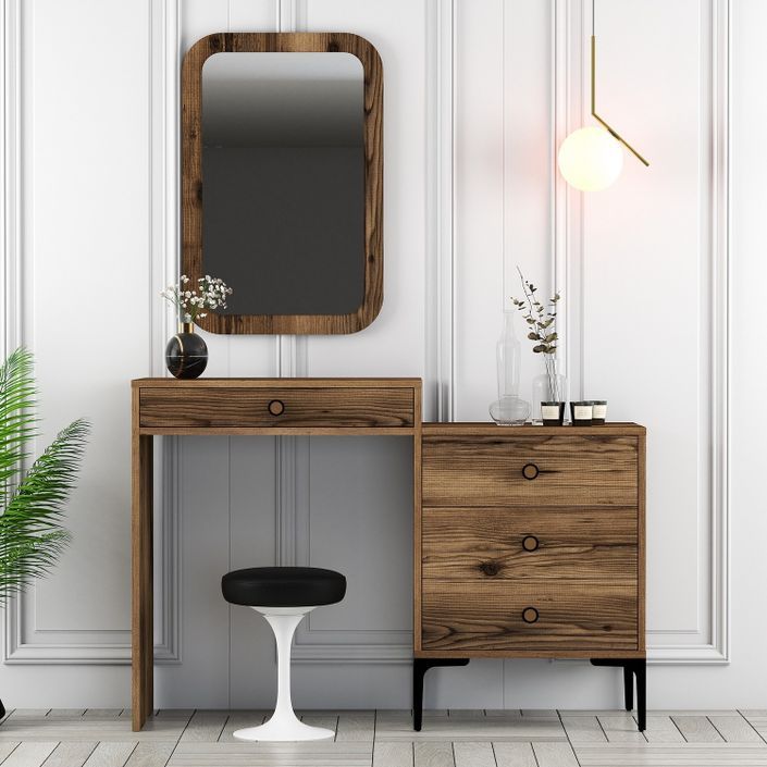 Commode 4 tiroirs avec miroir mural bois foncé Kindo 124 cm - Photo n°3
