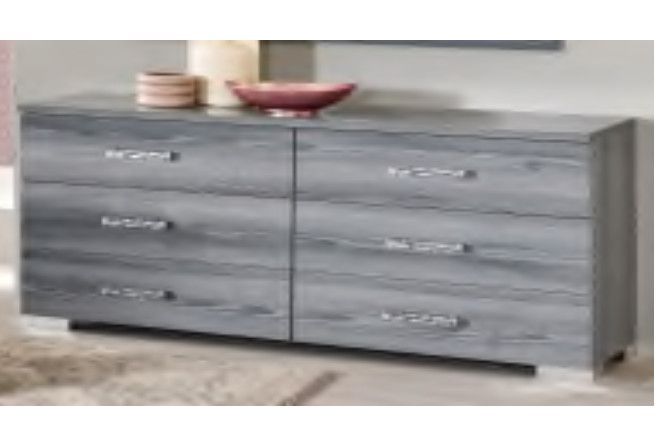 Commode 6 tiroirs bois chêne grisé Nikoza 166 cm - Photo n°5