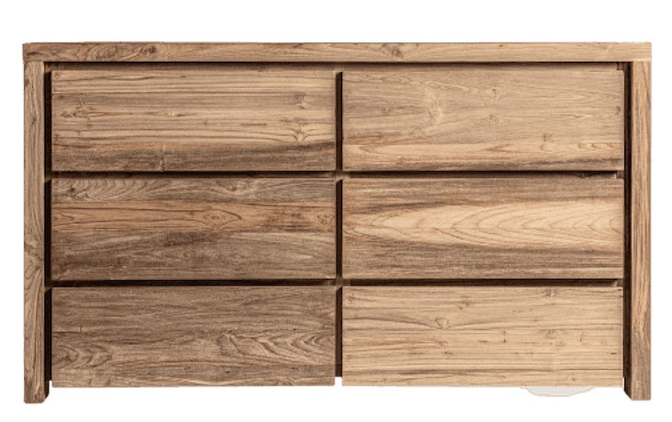 Commode 6 tiroirs bois massif naturel vieilli style colonial Rubha 140 cm - Photo n°1