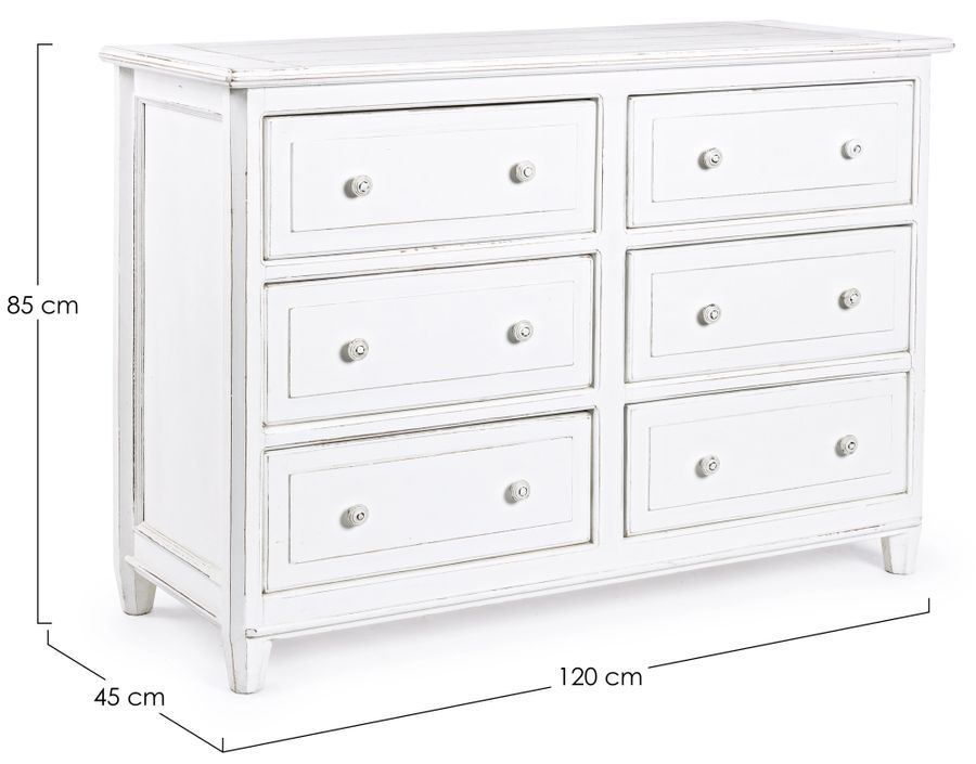 Commode 6 tiroirs en bois de manguier blanc patiné Kolita 120 cm - Photo n°4