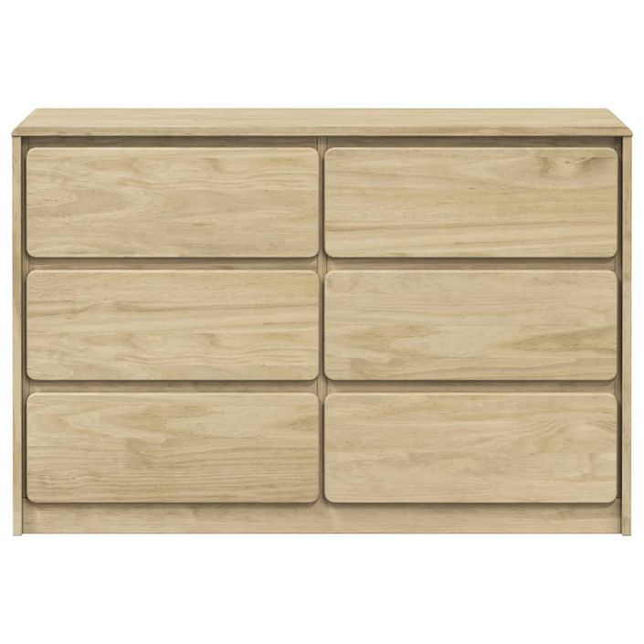 Commode 6 tiroirs en bois de pin couleur chêne 111 cm - Élégance et fonctionnalité pour votre intérieur - Photo n°1
