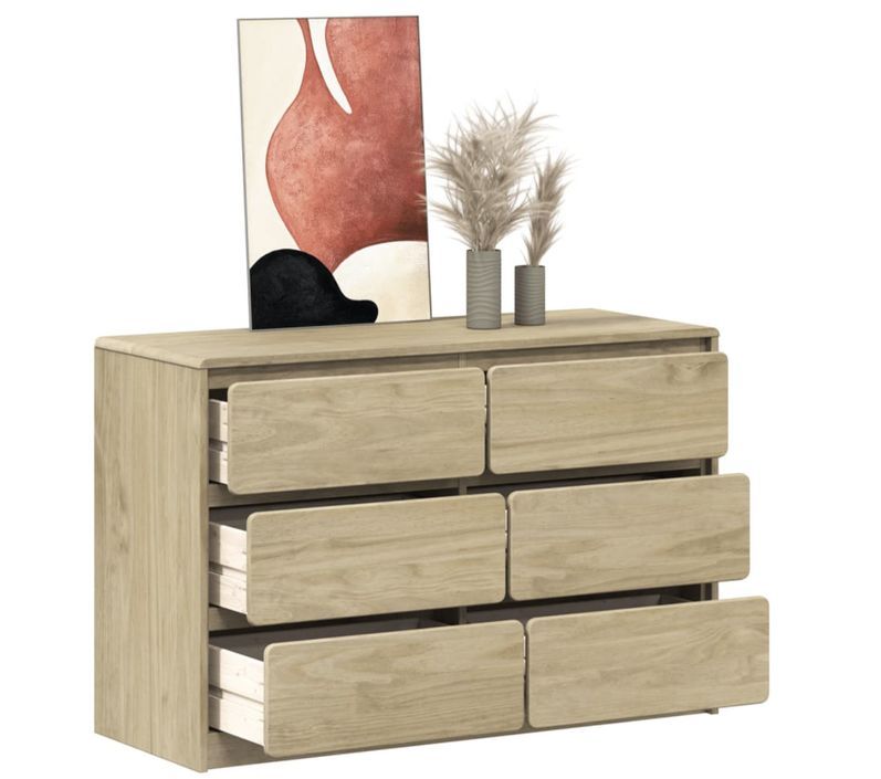Commode 6 tiroirs en bois de pin couleur chêne 111 cm - Élégance et fonctionnalité pour votre intérieur - Photo n°2