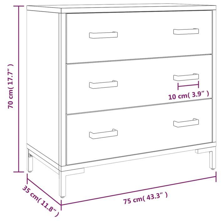 Commode 75x35x70 cm Bois de pin massif - Photo n°7