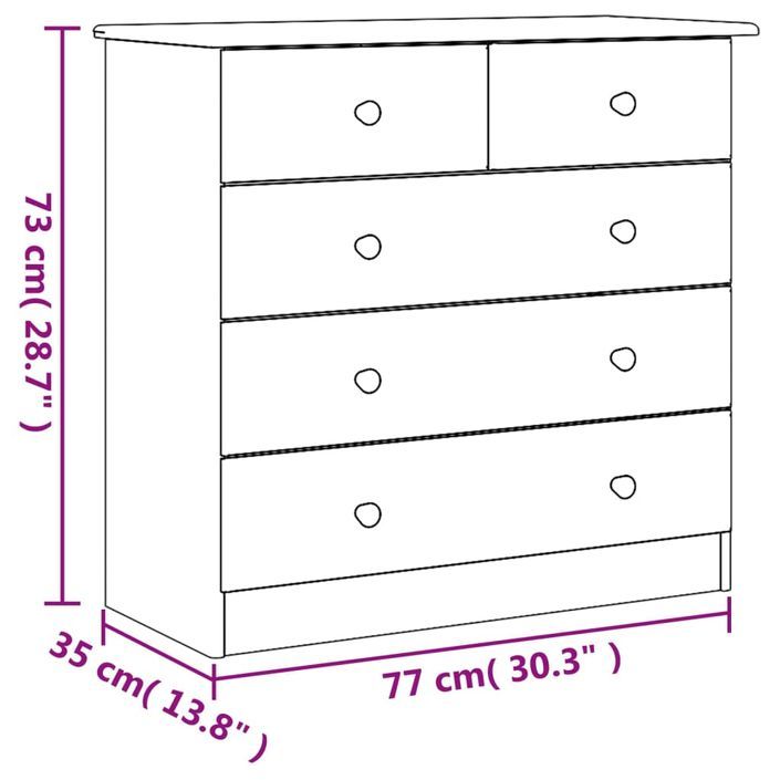 Commode ALTA blanc 77x35x73 cm bois massif de pin - Photo n°8