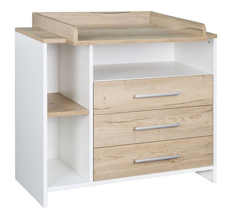 Commode avec plan à langer 3 tiroirs bois blanc et chêne clair Eco Plus - Photo n°1