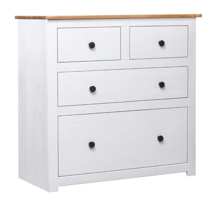 Commode bois de pin massif 2 grands et 2 petits tiroirs Autika 80 cm – Élégance rustique et praticité - Photo n°1