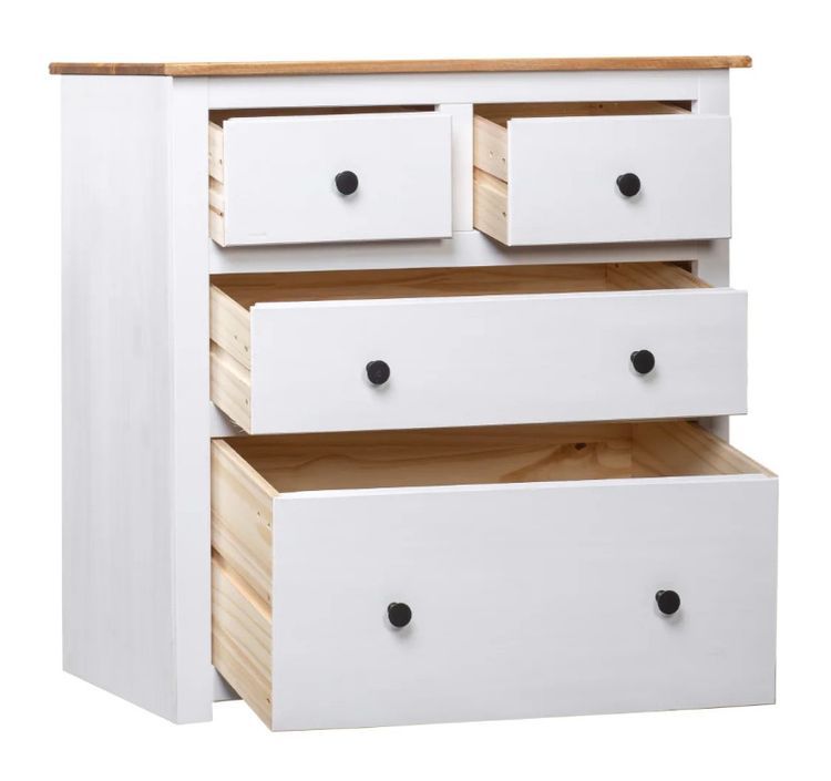 Commode bois de pin massif 2 grands et 2 petits tiroirs Autika 80 cm – Élégance rustique et praticité - Photo n°2