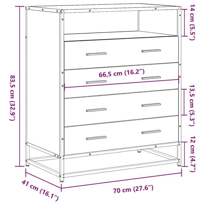 Commode chêne marron 70x41x70 cm bois d'ingénierie - Photo n°10