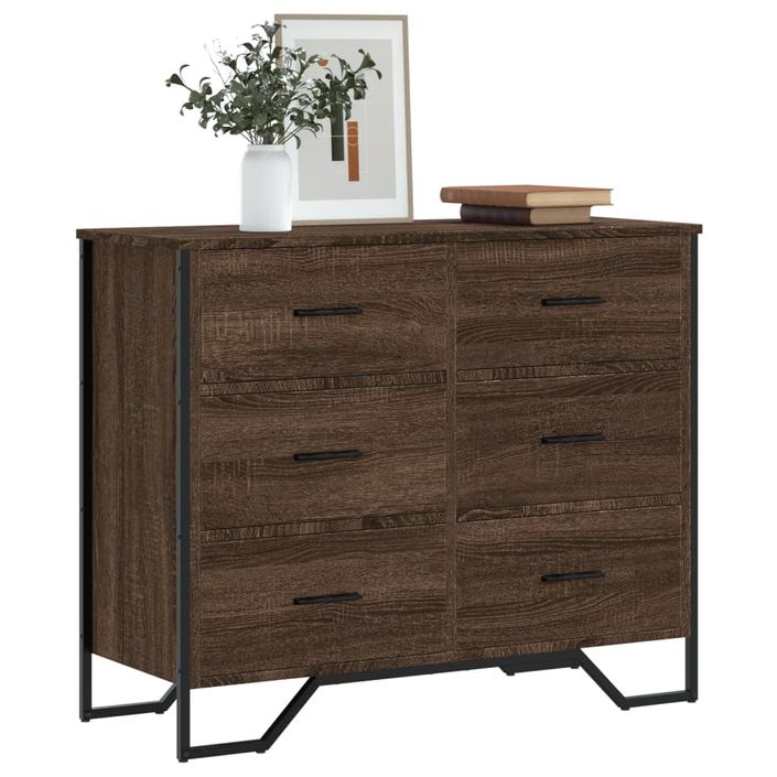 Commode chêne marron 91x35,5x74,5 cm bois d'ingénierie - Photo n°1