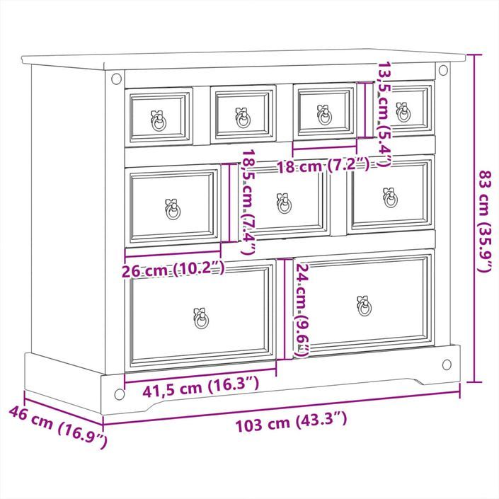 Commode Corona 103x46x83 cm bois massif de pin - Photo n°10