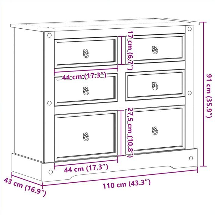 Commode Corona 110x43x91 cm bois massif de pin - Photo n°9