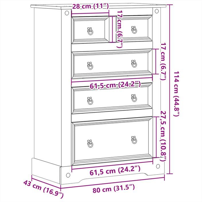 Commode Corona 80x43x114 cm bois massif de pin - Photo n°9