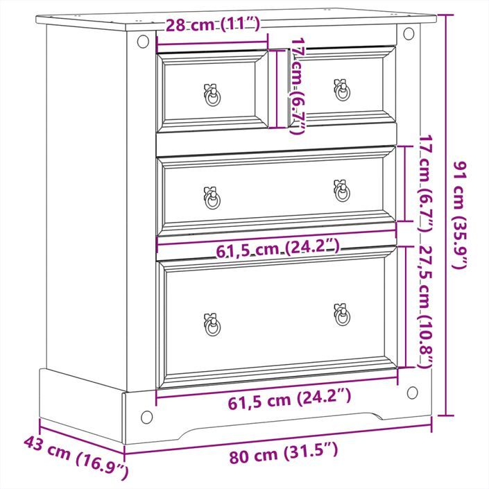 Commode Corona 80x43x91 cm bois massif de pin - Photo n°9