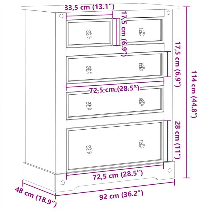 Commode Corona 92x48x114 cm bois massif de pin - Photo n°9