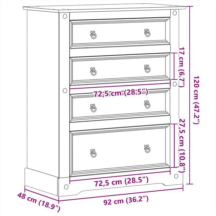 Commode Corona 92x48x120 cm bois massif de pin - Photo n°9