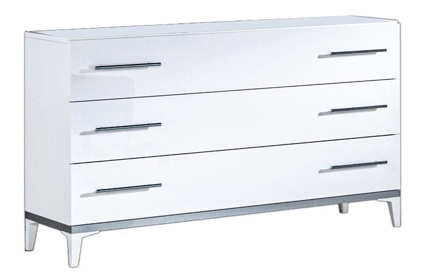 Commode design 3 grands tiroirs bois blanc laqué et et métal argenté Diamanto 120 cm - Photo n°1