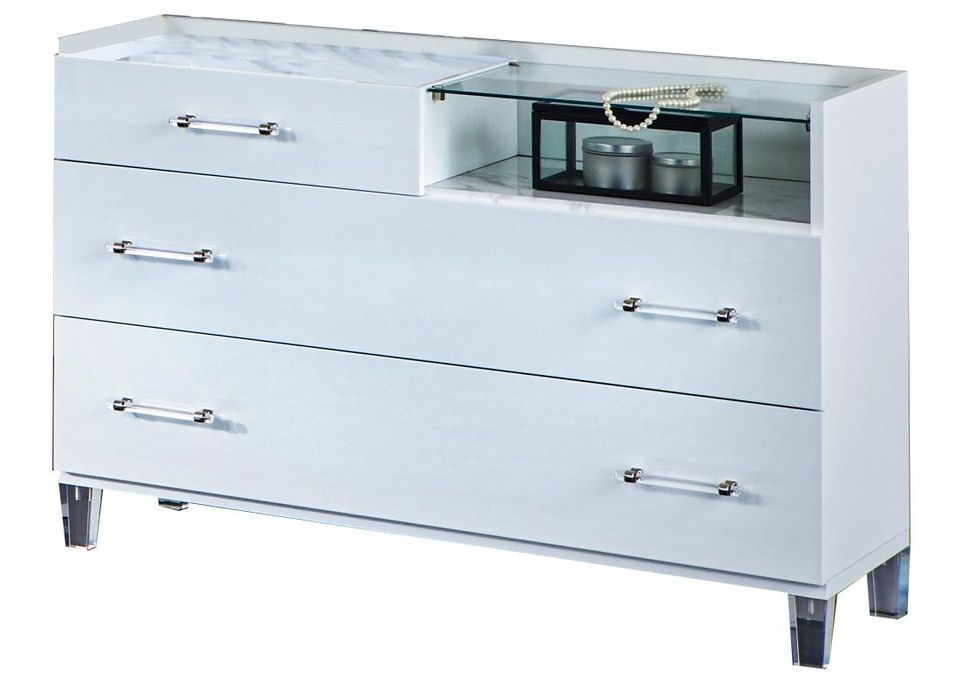 Commode design 3 tiroirs bois blanc laqué et verre transparent à Led Krystal 60 cm - Photo n°1