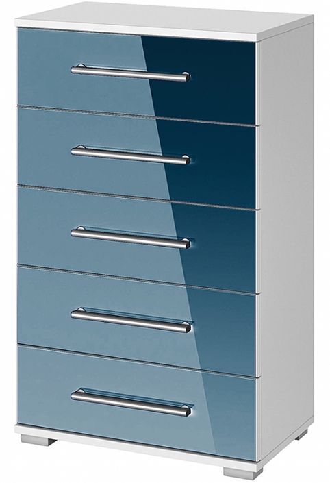 Commode design laquée 5 tiroirs Bleu Quadra - Photo n°1