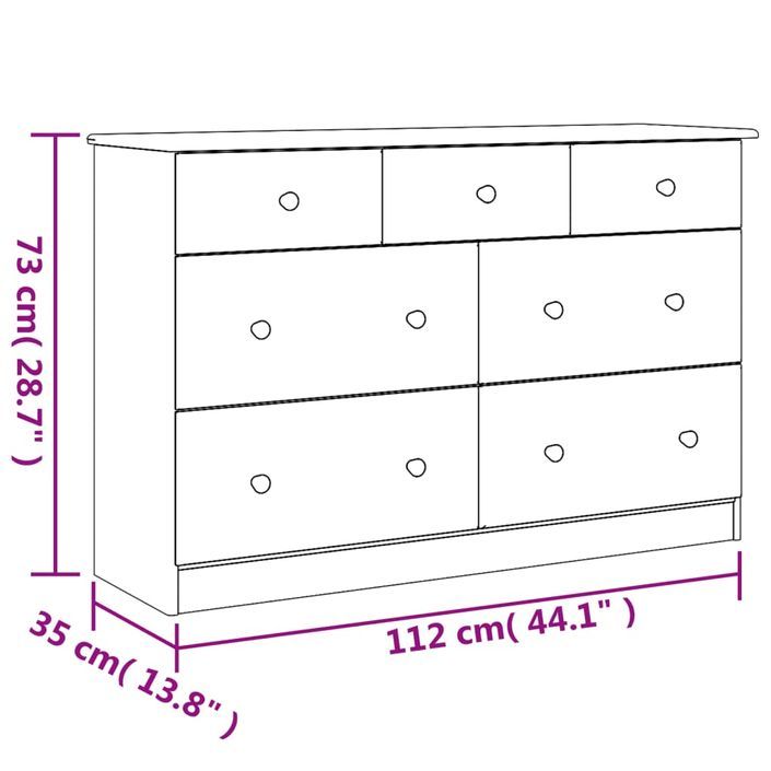 Commode en bois massif 7 tiroirs Malona 112 cm – Style intemporel et pratique - Photo n°11