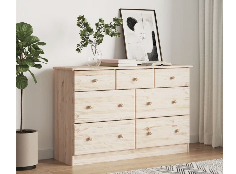 Commode en bois massif 7 tiroirs Malona 112 cm – Style intemporel et pratique - Photo n°10