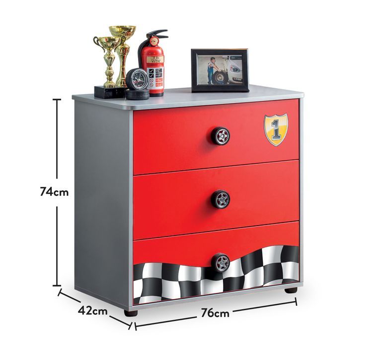 Commode enfant rouge Racing Kup 3 tiroirs 76 cm - Photo n°4