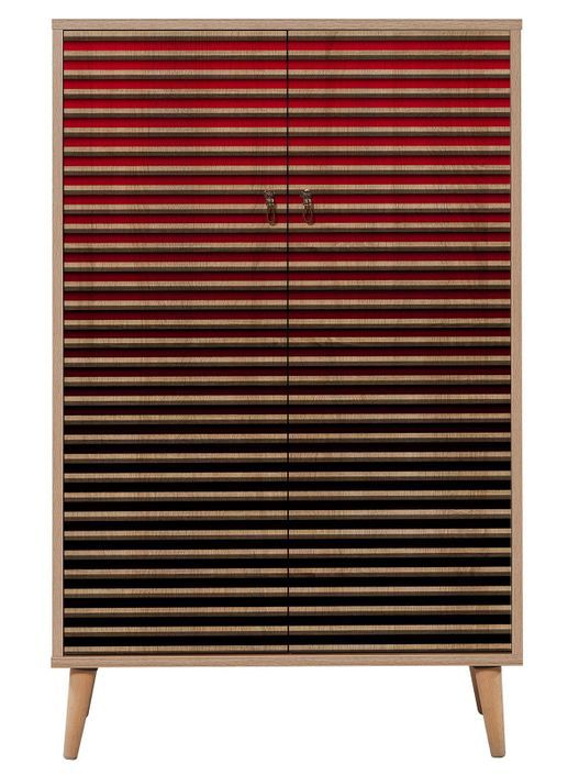Commode haute 2 portes en bois clair et dégradé rouge Kiza 221 - Photo n°4