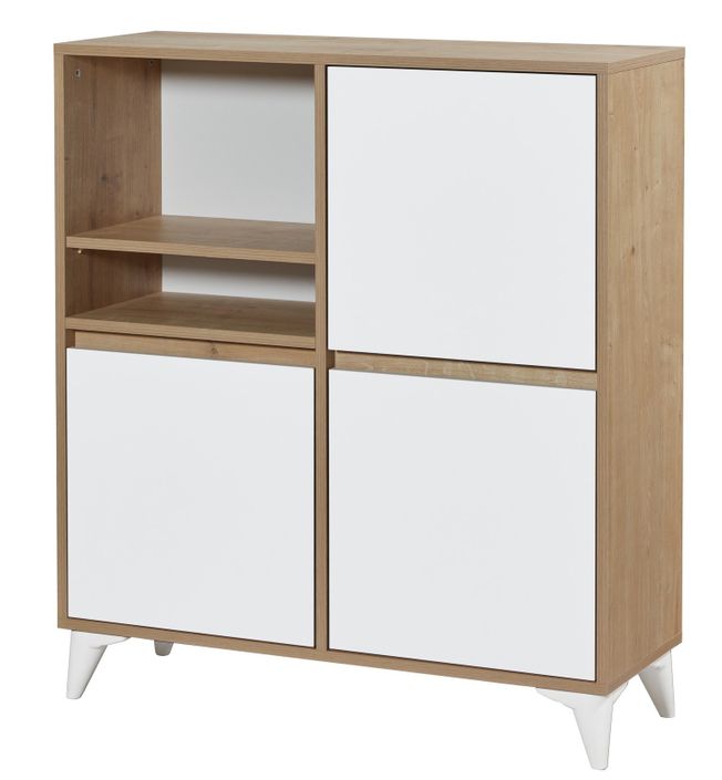 Commode haute 3 portes frêne blanc et bois naturel Valdis 97 cm - Photo n°4