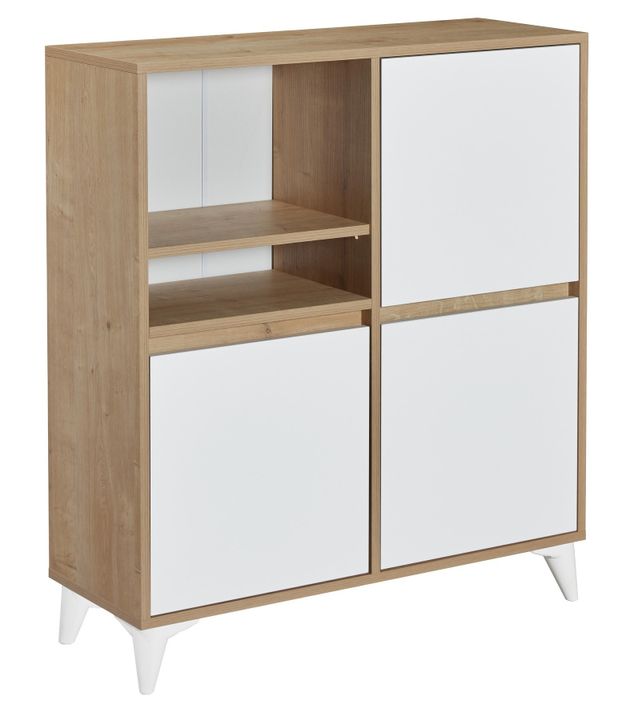 Commode haute 3 portes frêne blanc et bois naturel Valdis 97 cm - Photo n°6