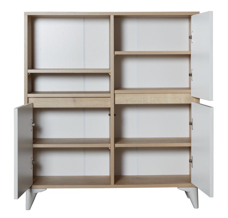 Commode haute 3 portes frêne blanc et bois naturel Valdis 97 cm - Photo n°7