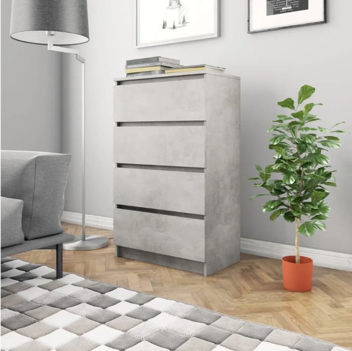Commode haute 4 tiroirs bois gris effet béton Agency - Photo n°2