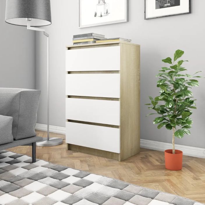 Commode haute 4 tiroirs chêne clair et bois blanc Agency - Photo n°2