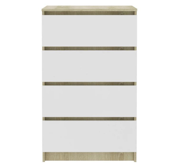 Commode haute 4 tiroirs chêne clair et bois blanc Agency - Photo n°4