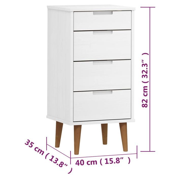 Commode MOLDE Blanc 40x35x82 cm Bois de pin massif - Photo n°8