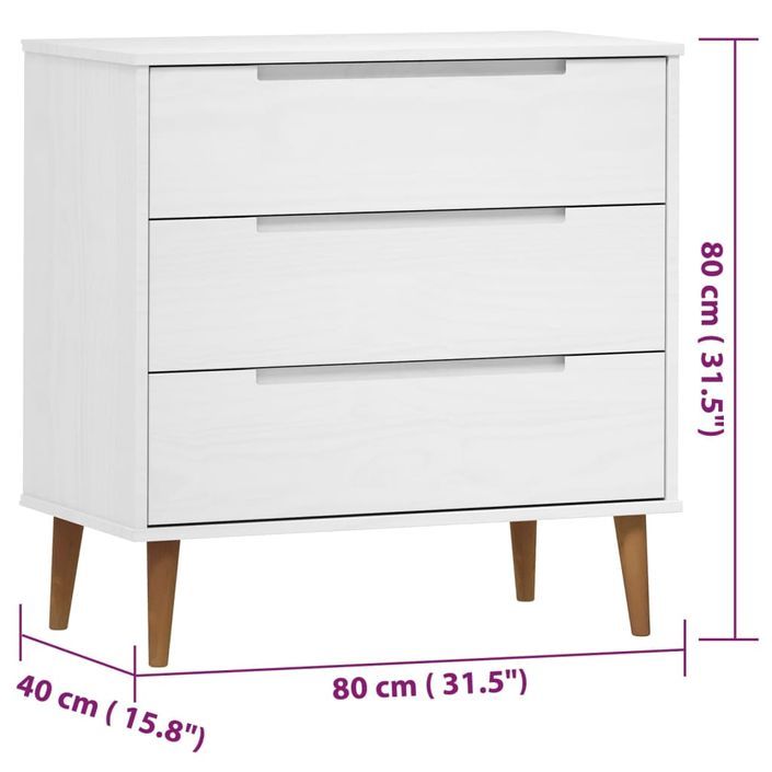 Commode MOLDE Blanc 80x40x80 cm Bois de pin massif - Photo n°8