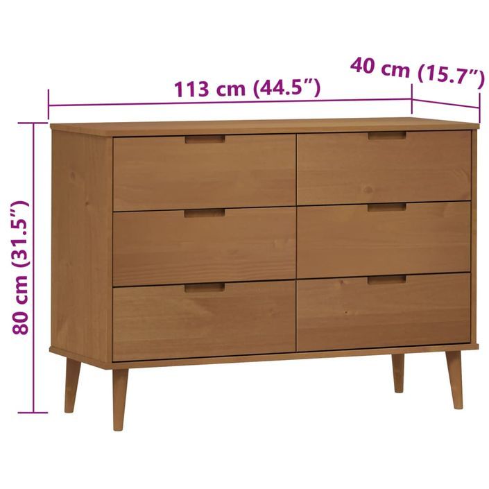 Commode MOLDE Marron 113x40x80 cm Bois de pin massif - Photo n°8