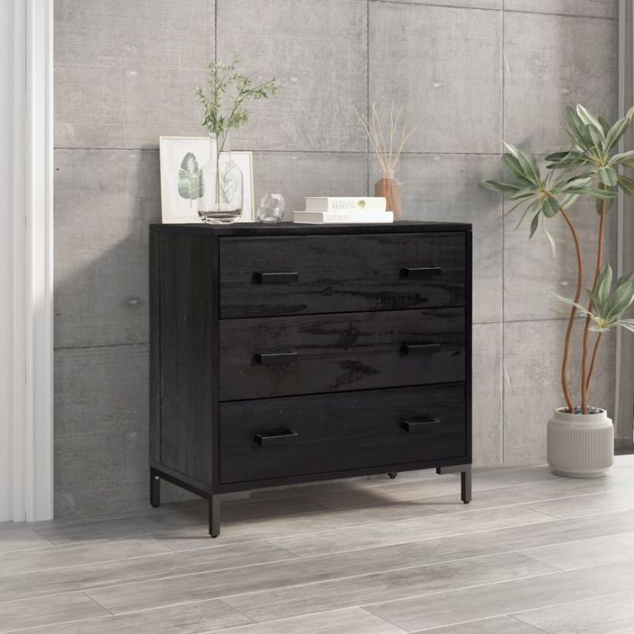 Commode Noir 75x35x70 cm Bois de pin massif - Photo n°1