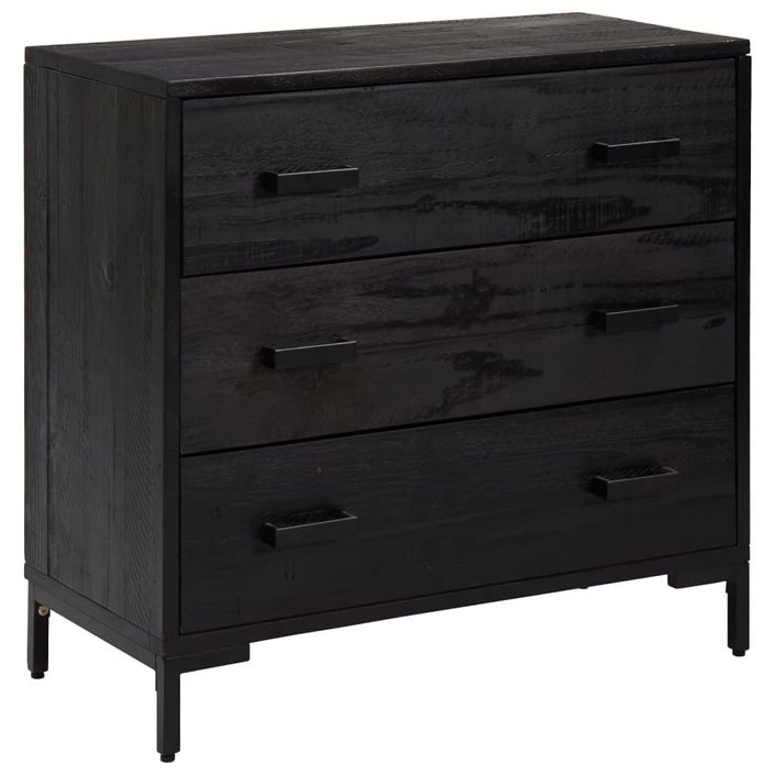 Commode Noir 75x35x70 cm Bois de pin massif - Photo n°2