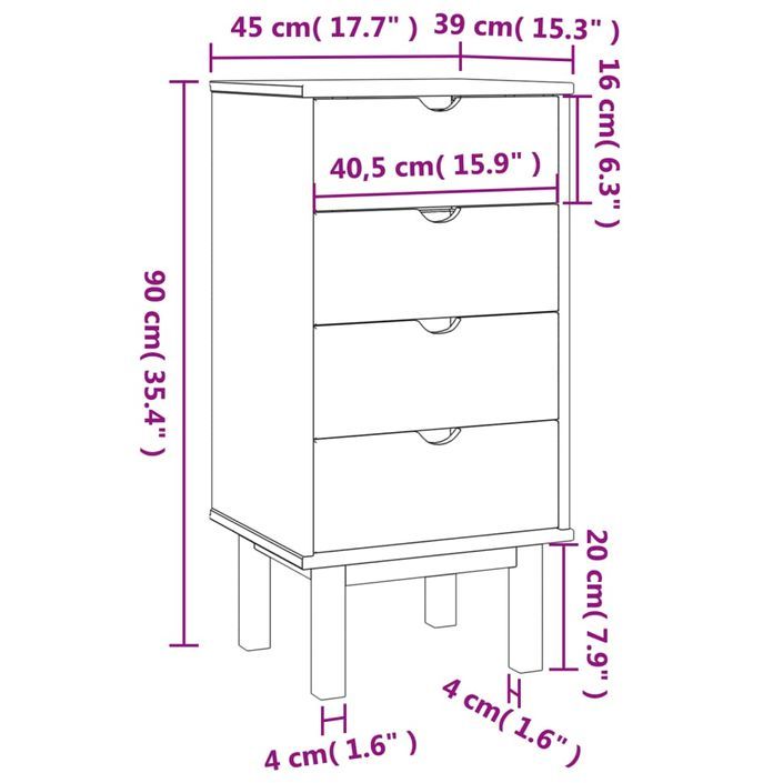 Commode OTTA 45x39x90 cm bois de pin massif - Photo n°6