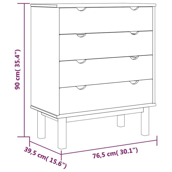 Commode OTTA Marron et blanc 76,5x39,5x90 cm Bois de pin massif - Photo n°6