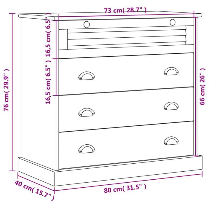 Commode VIGO 80x40x76 cm bois massif de pin - Photo n°9