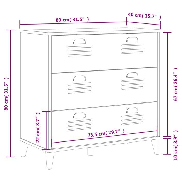 Commode VIKEN gris anthracite bois de pin solide - Photo n°10