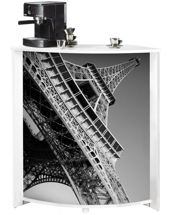 Comptoir de bar blanc et imprimé tour Eiffel Snack 96 cm - Photo n°3