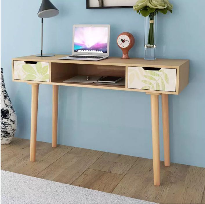 Console 2 tiroirs bois beige et pieds pin massif clair Chicca - Photo n°2