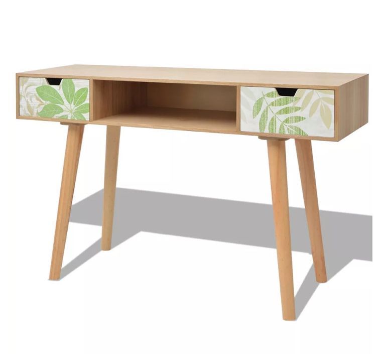 Console 2 tiroirs bois beige et pieds pin massif clair Chicca - Photo n°4